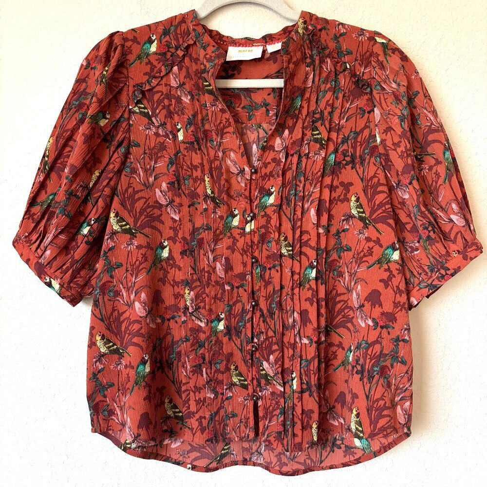 Anthropologie Maeve Liliana Pleated Puff Sleeve Blouse Top
